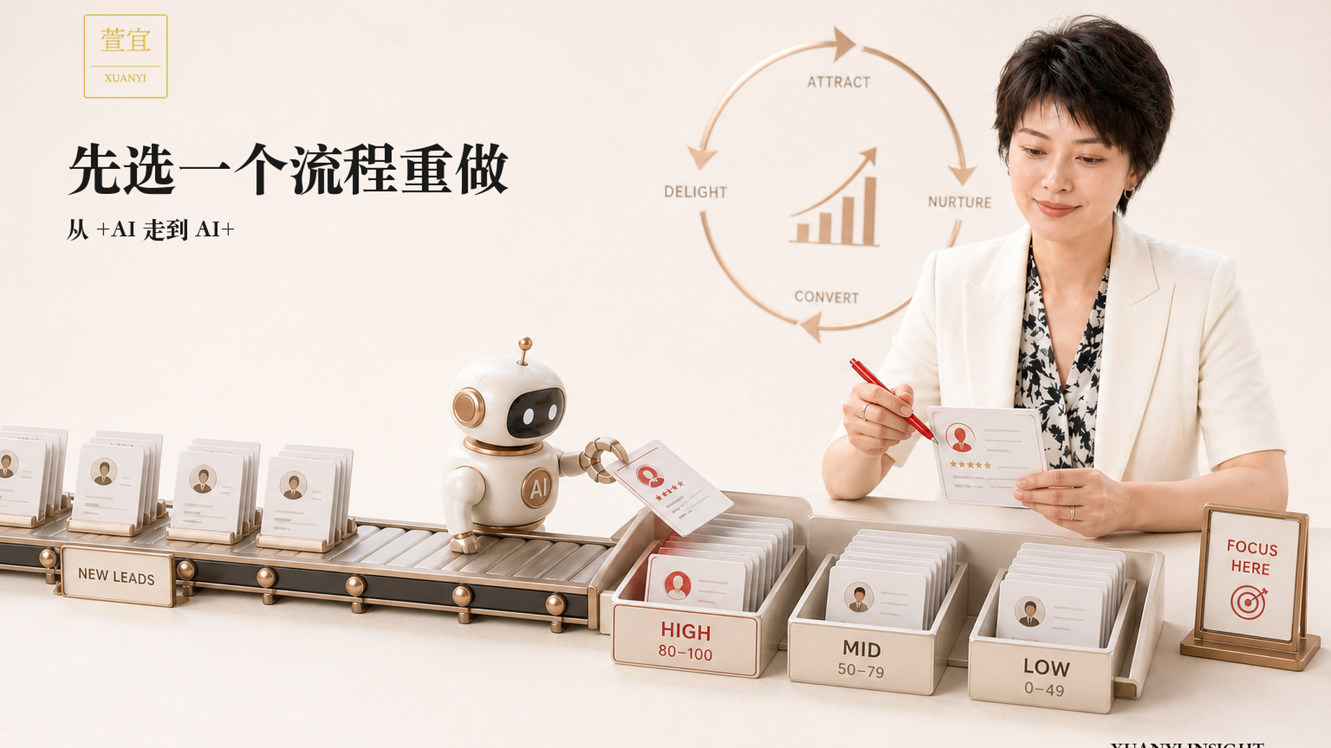 先选一个流程重做：从+AI走到AI+